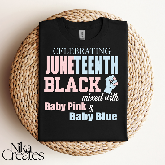 Celebrating Juneteenth Pink and Blue T-Shirt
