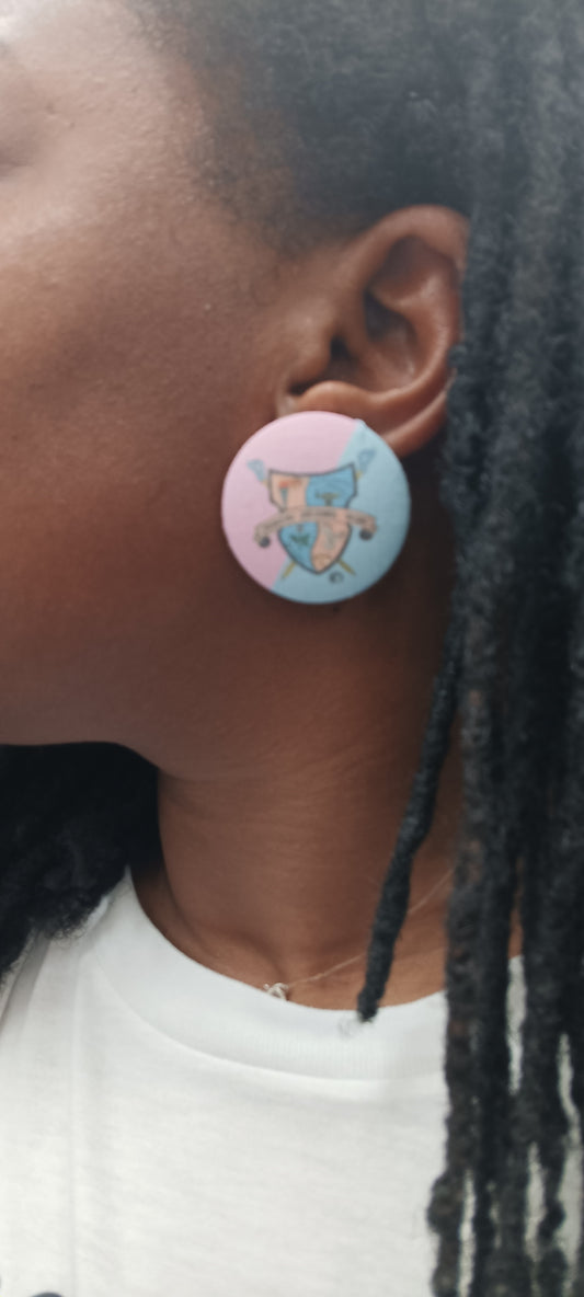Gamma Phi Delta Sorority Shield Earrings – Baby Pink & Baby Blue